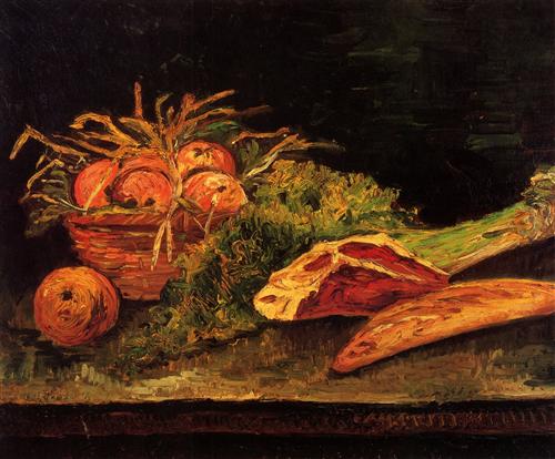 Постер (плакат) Still Life with Apples, Meat and a Roll
