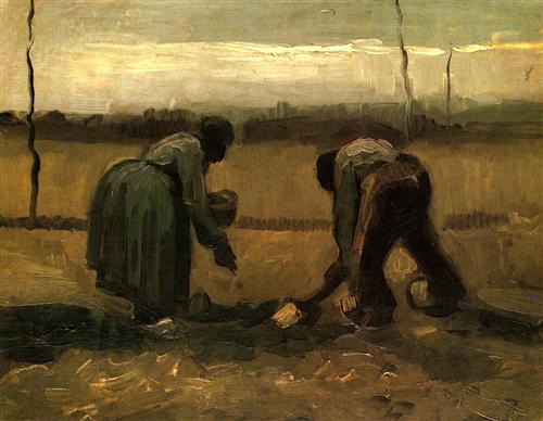 Постер (плакат) Peasant and Peasant Woman Planting Potatoes
