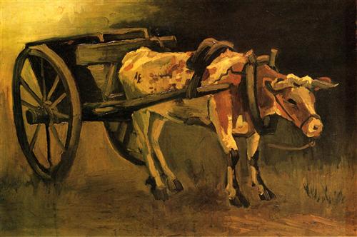 Постер (плакат) Cart with Red and White Ox
