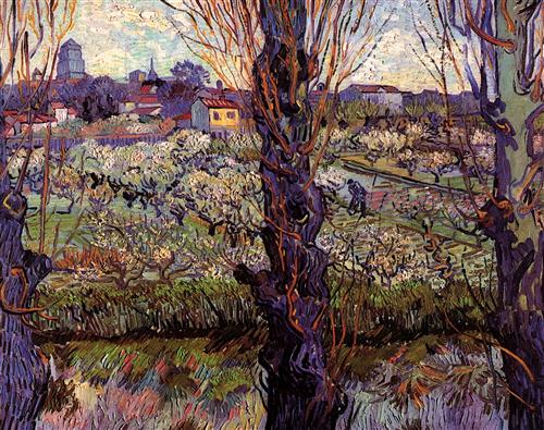 Постер (плакат) Orchard in Blossom with View of Arles
