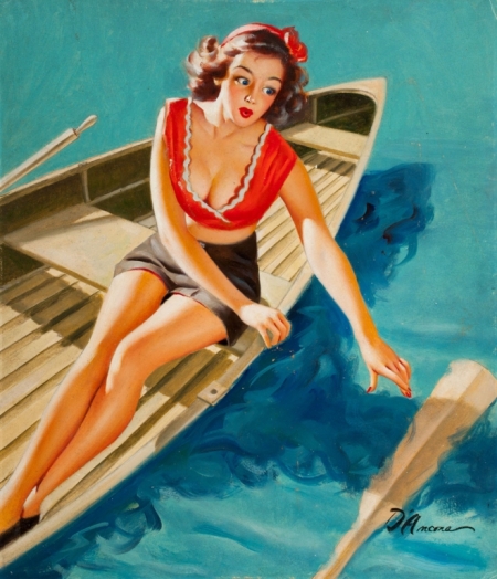 Постер (плакат) Девушка в лодке (стиль пин ап)