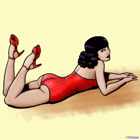 Постер (плакат) Девушка в красном кпальнике ( стриль пин ап )