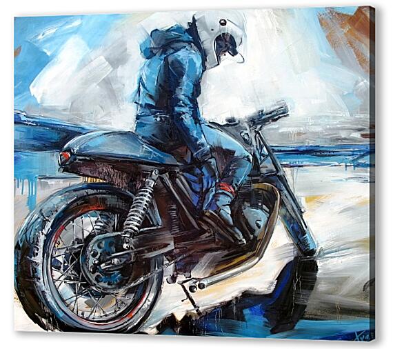 Картина маслом - Байкер на мотоцикле