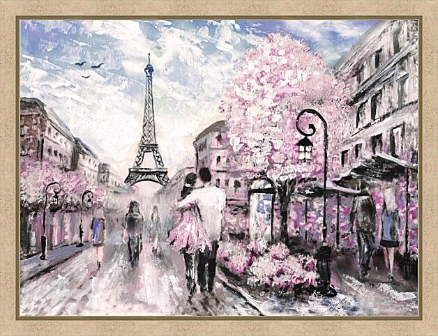 Картина - Париж двое влюблённых