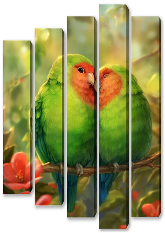 Модульная картина - Неразлучники милые попугайчики