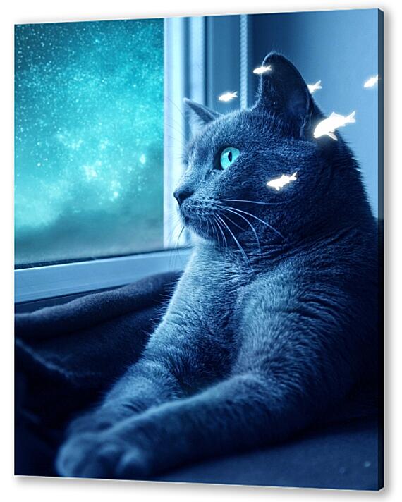 Картина маслом - Голубая кошка