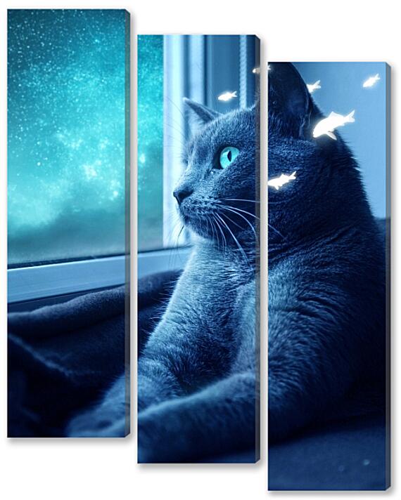 Модульная картина - Голубая кошка