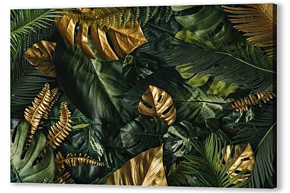 Постер (плакат) - Золотые тропические листья