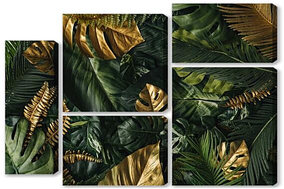 Модульная картина - Золотые тропические листья