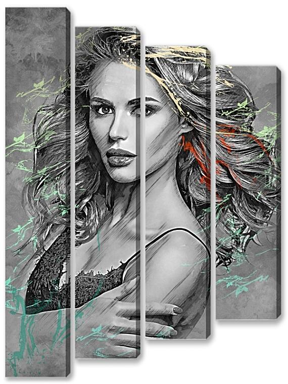 Модульная картина - ЧБ Девушка