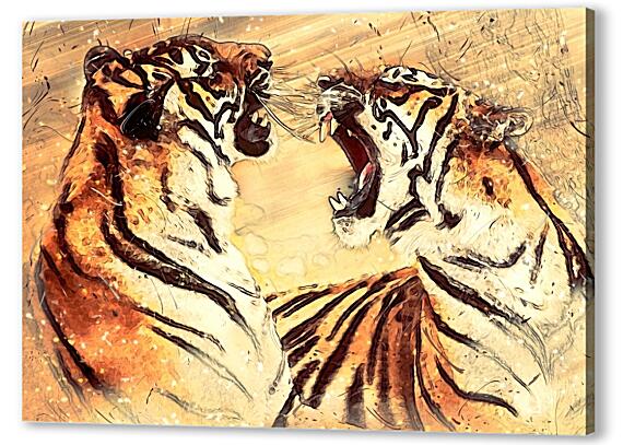 Картина маслом - Два тигра