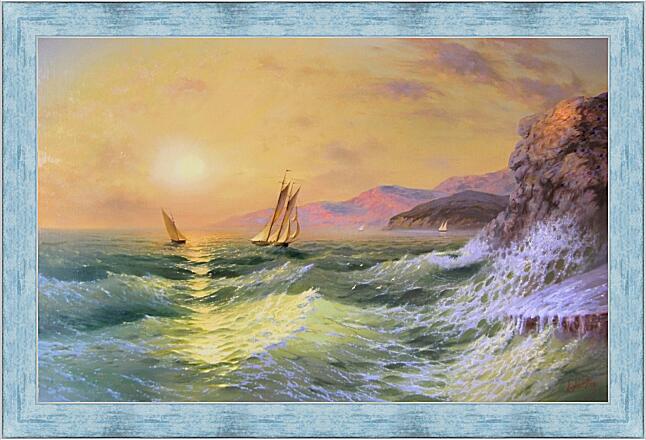 Картина - Волнение моря на закате