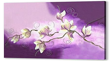 Постер (плакат) - Белые орхидеи на фиолетовом фоне