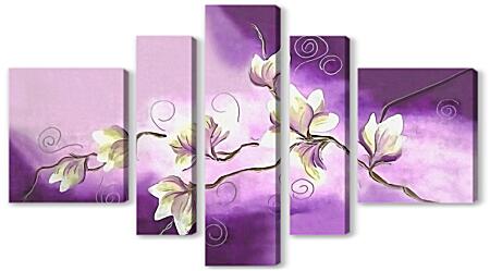 Модульная картина - Белые орхидеи на фиолетовом фоне