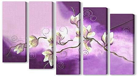 Модульная картина - Белые орхидеи на фиолетовом фоне