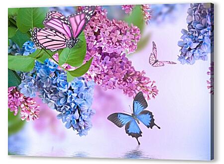 Картина маслом - Сирень и бабочки