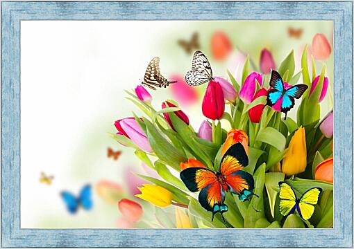 Картина - Бабочки в тюльпанах