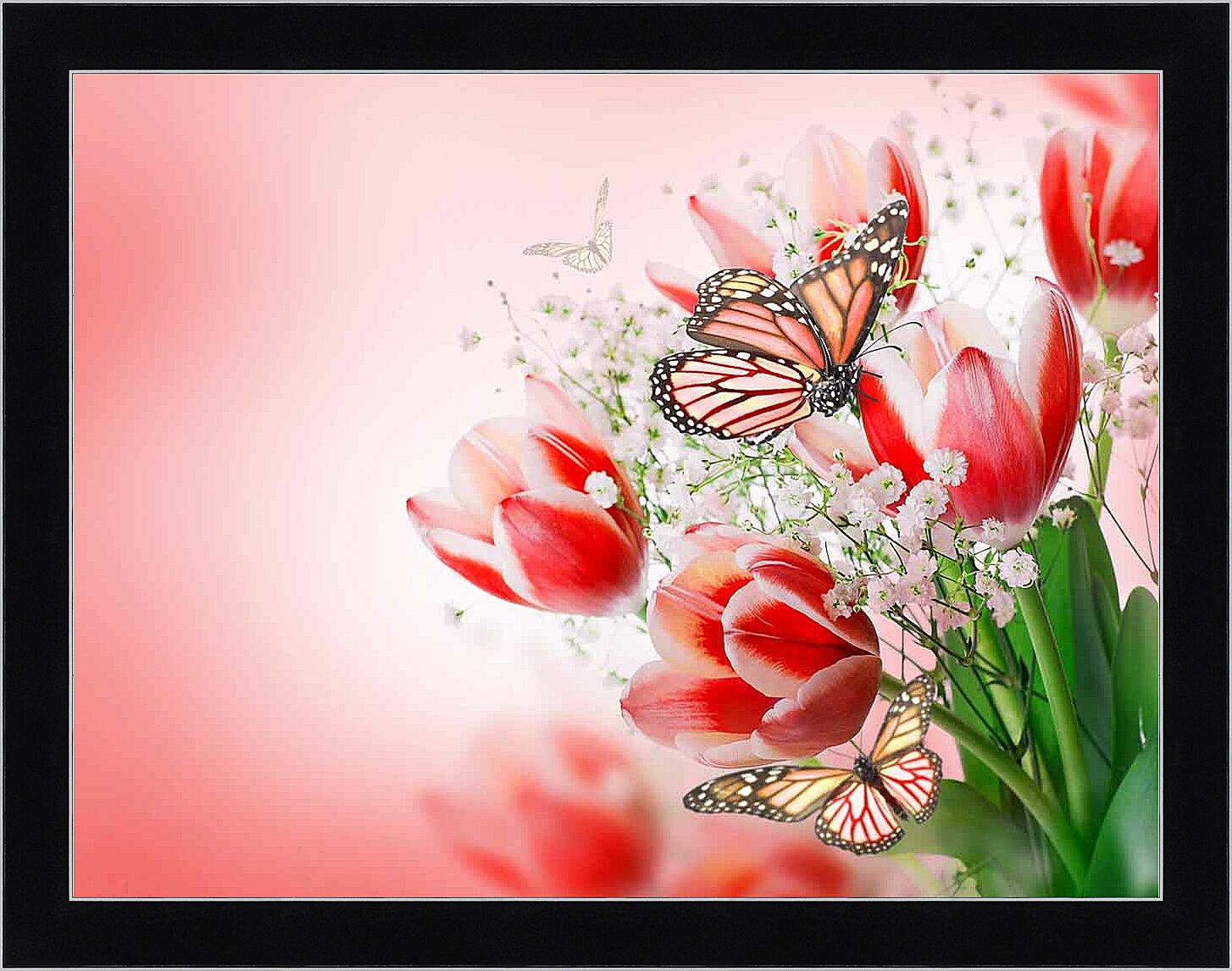Картина - Бабочки и тюльпаны 
