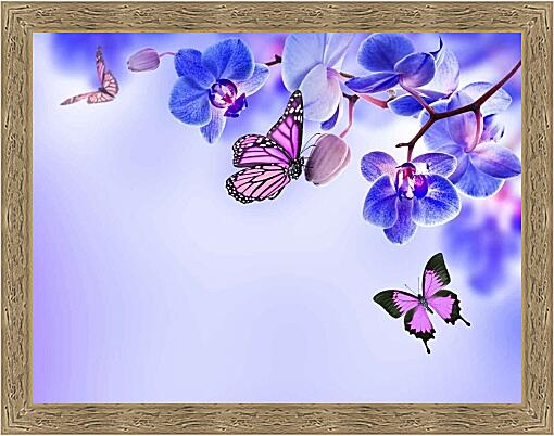 Картина - Бабочки и синие орхидеи