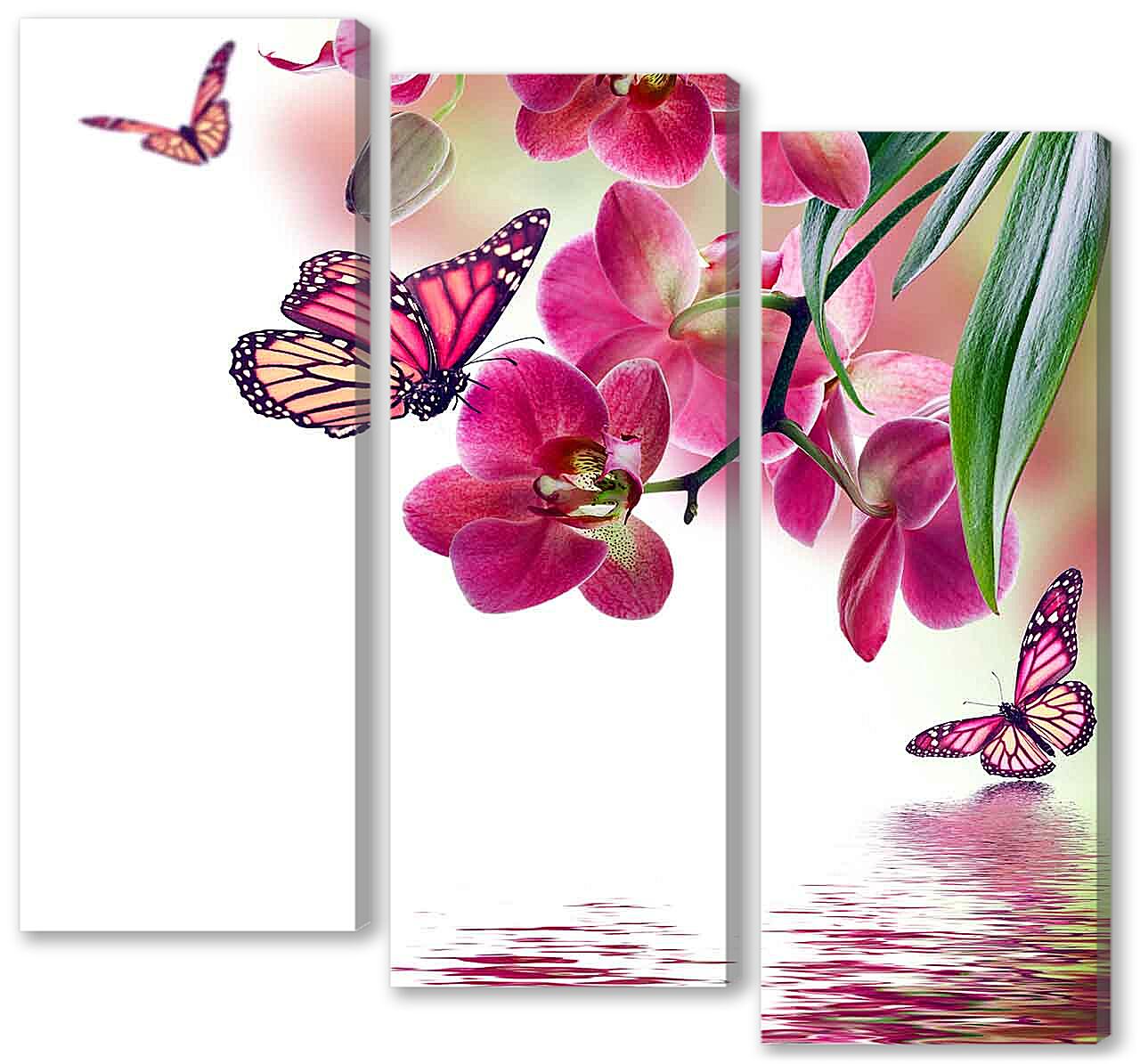 Модульная картина - Розовые бабочки и орхидеи

