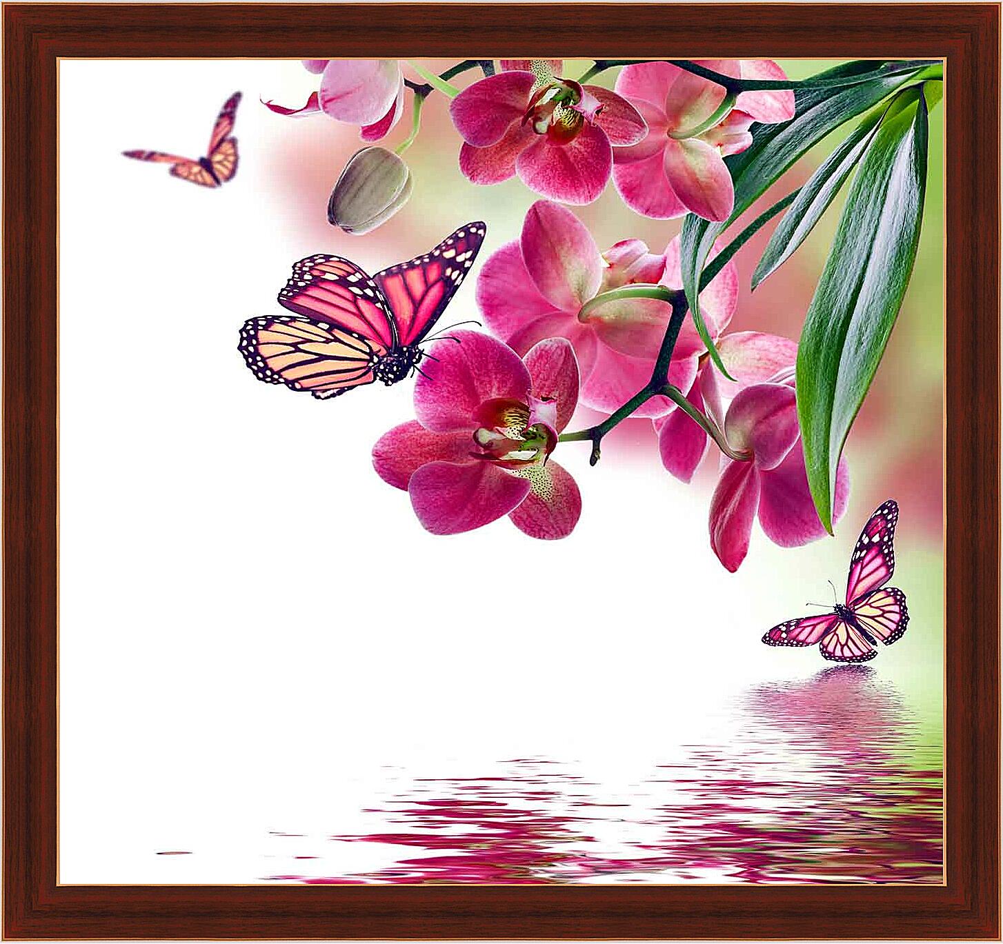 Картина - Розовые бабочки и орхидеи
