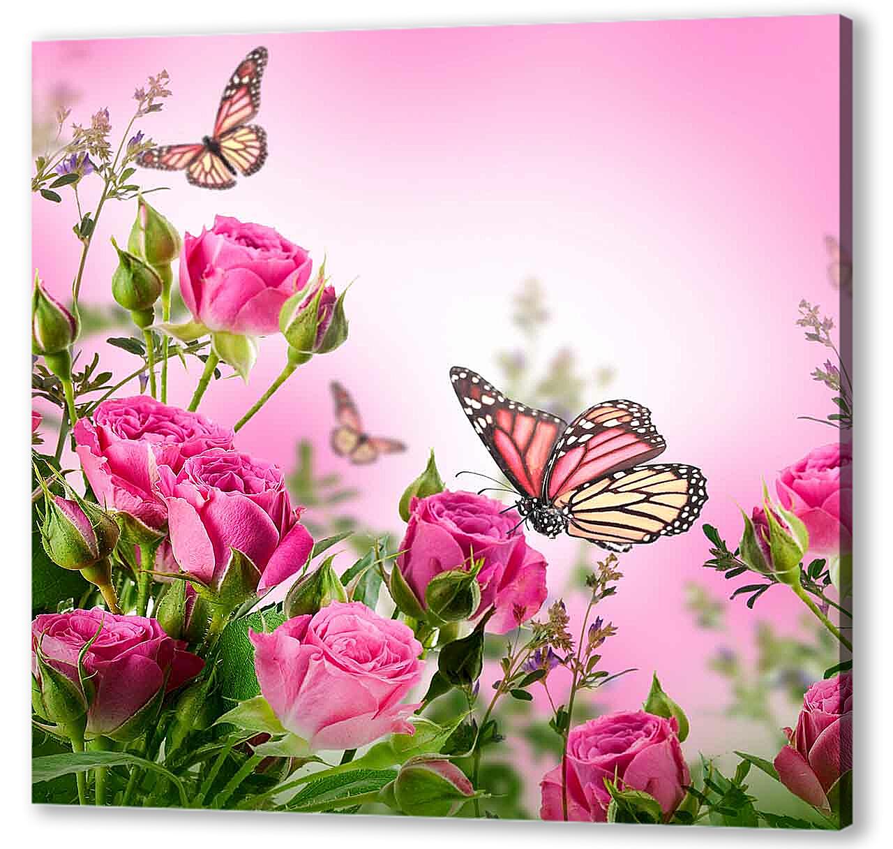 Постер (плакат) - Бабочки и розы 
