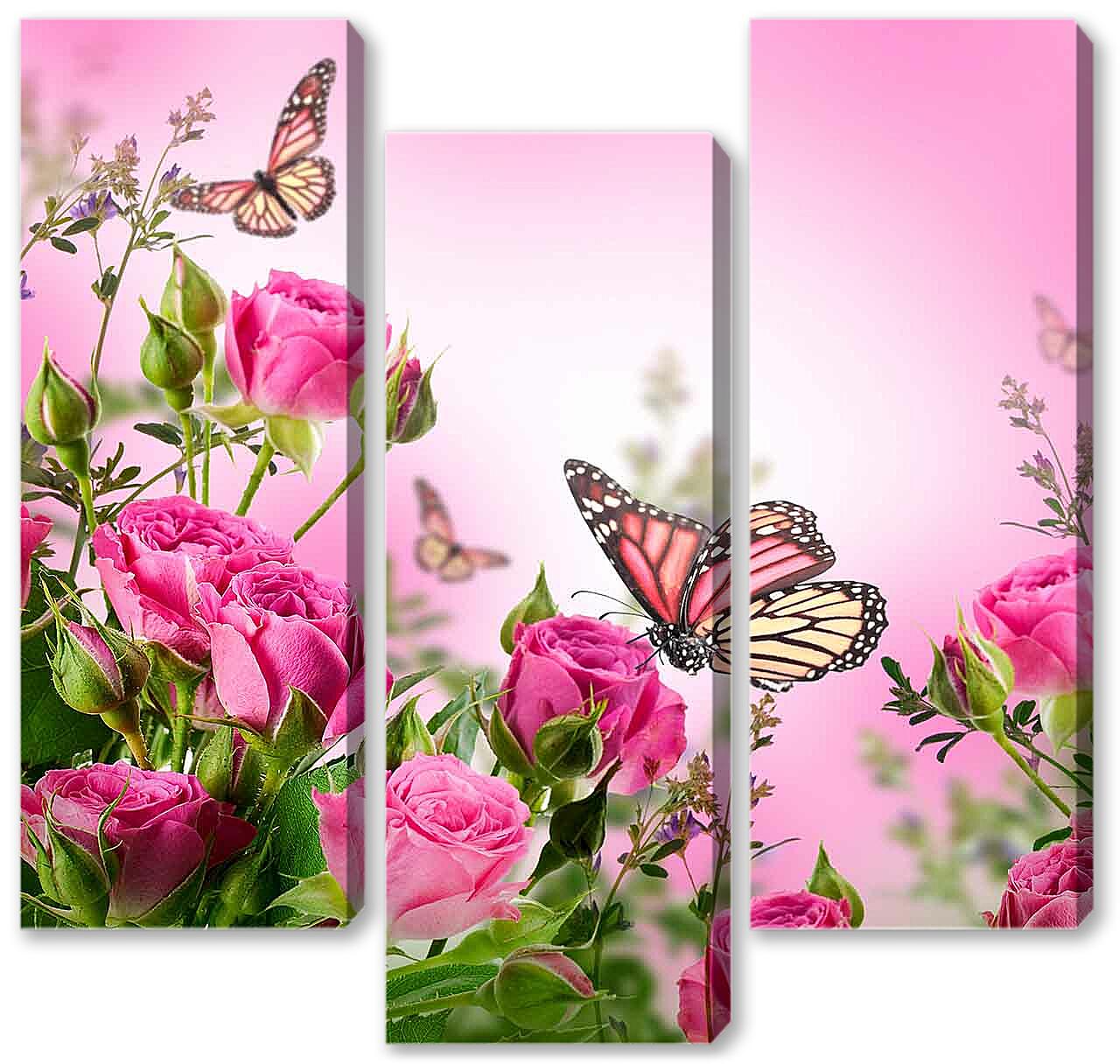 Модульная картина - Бабочки и розы 
