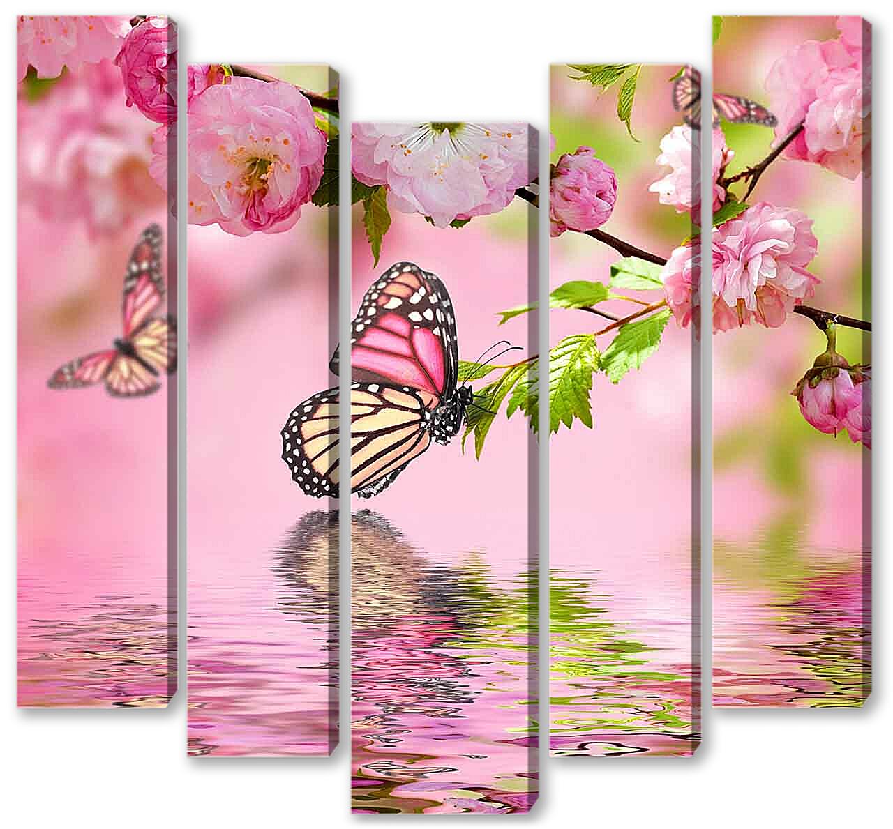Модульная картина - Весенние бабочки 
