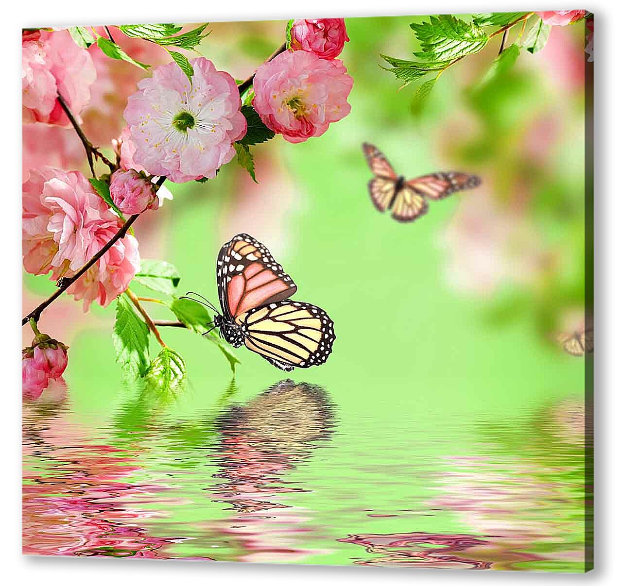 Картина маслом - Бабочки над водой 
