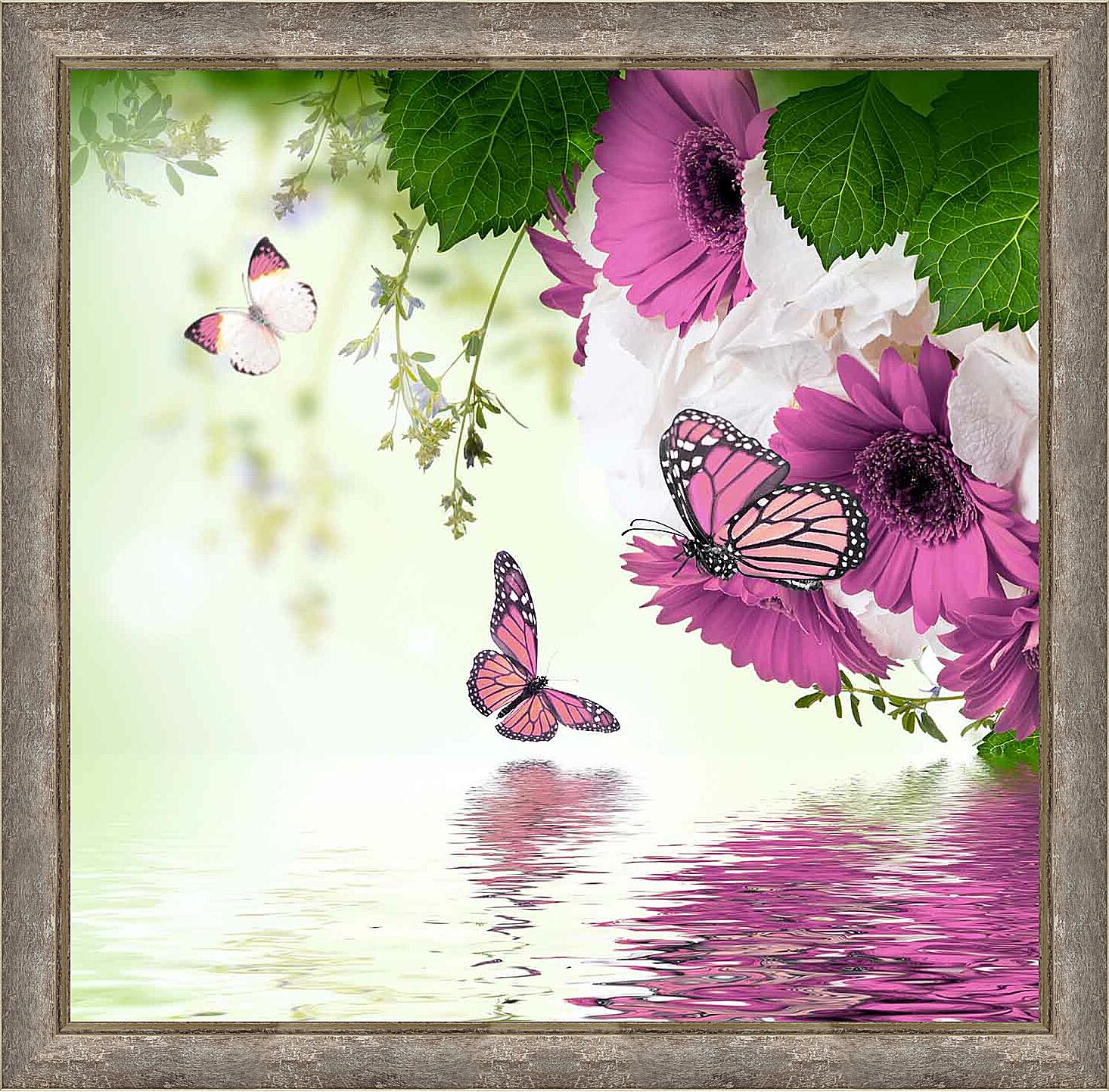 Картина - Герберы и бабочки 
