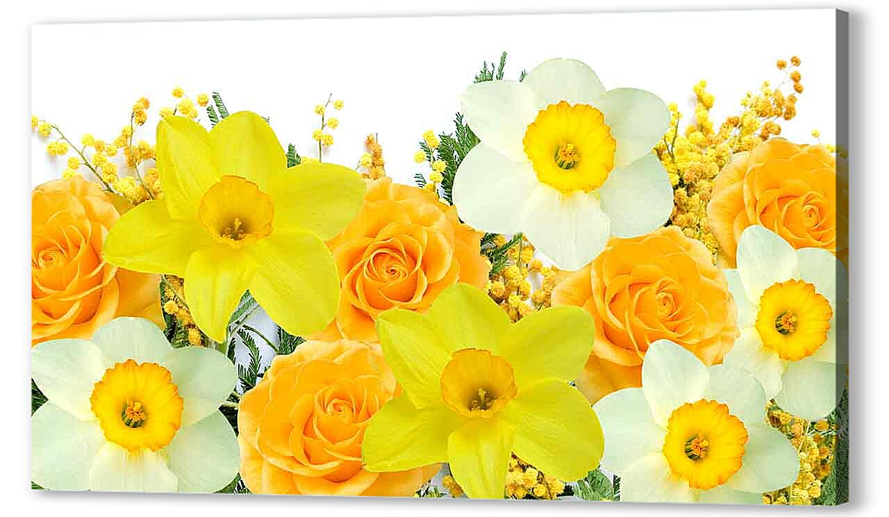 Постер (плакат) - Нарциссы и желтые розы