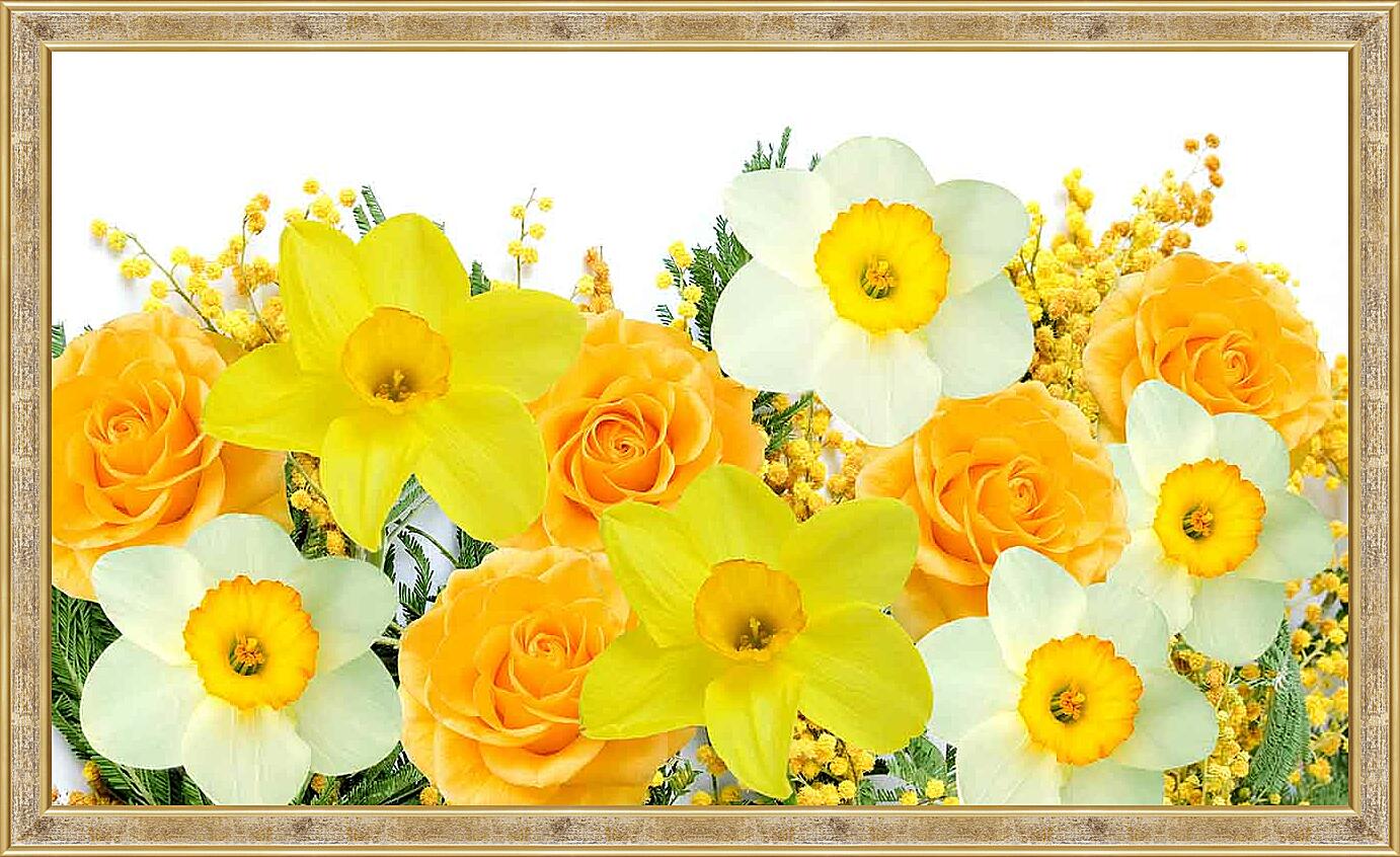 Картина - Нарциссы и желтые розы