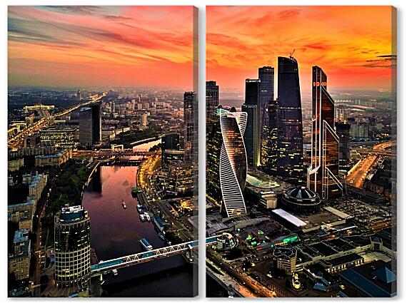 Модульная картина - Москва-Сити на закате