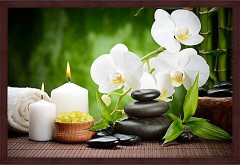 Картина - Орхидея, свечи и камни