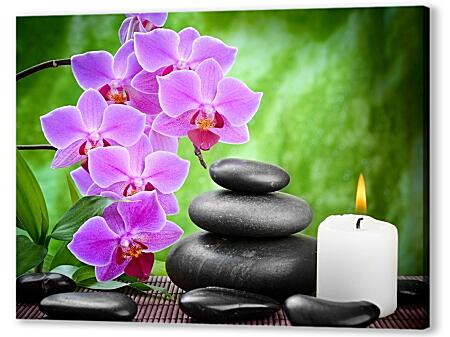 Картина маслом - Розовая орхидея и свеча