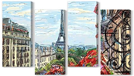 Модульная картина - Эйфелева башня в Париже