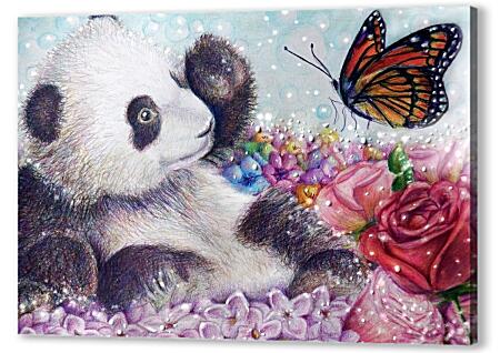 Картина маслом - Панда и бабочка