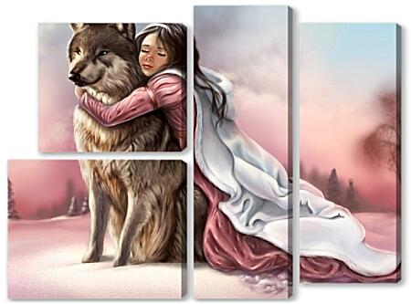 Модульная картина - Девочка и волк