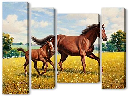 Модульная картина - Лошадь и жеребенок