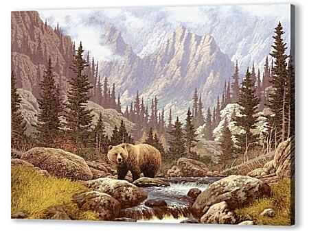 Картина маслом - Медведь на водопое