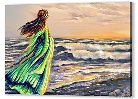 Картина маслом - Девушка на берегу