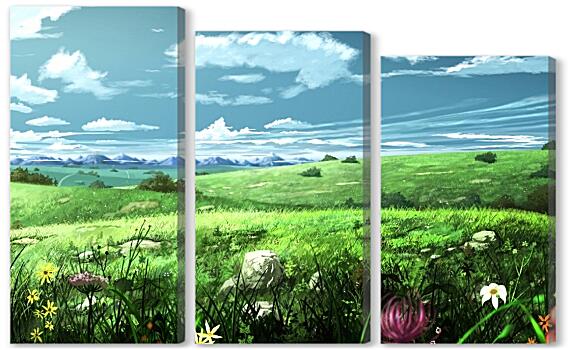 Модульная картина - Небо и цветы на лугу
