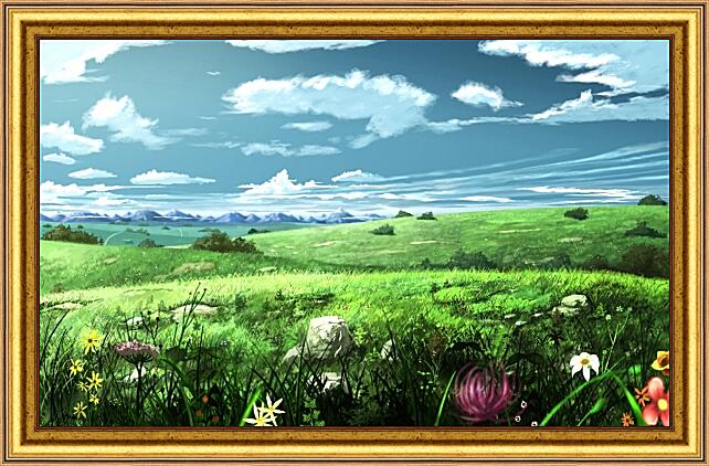 Картина - Небо и цветы на лугу