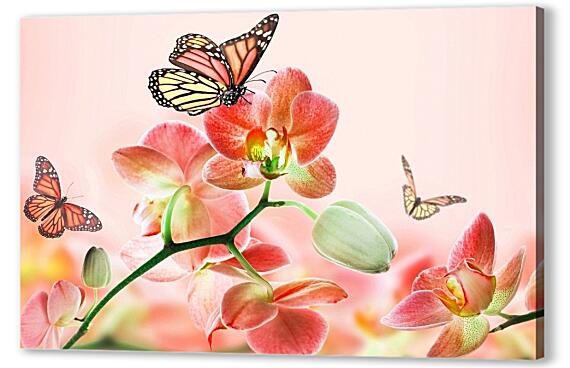 Картина маслом - Орхидеи и бабочки