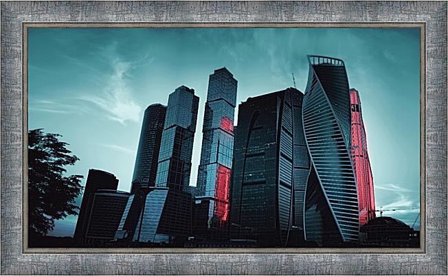 Картина - Москва-сити на рассвете