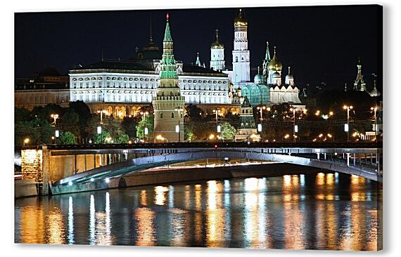 Картина маслом - Вид на Московский Кремль ночью