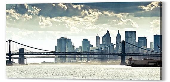 Картина маслом - Бруклинский мост вид с реки
