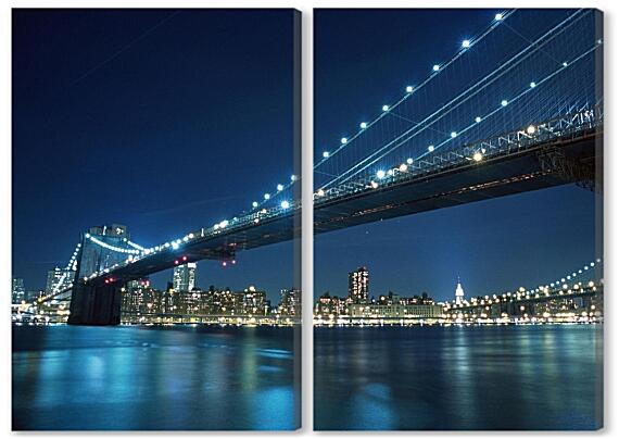 Модульная картина - Ночной Бруклинский мост в Нью-Йорке