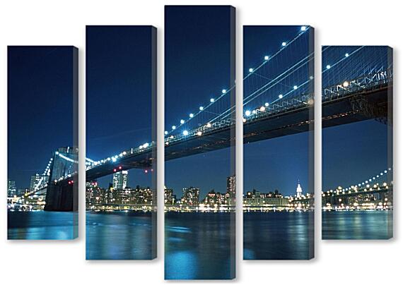 Модульная картина - Ночной Бруклинский мост в Нью-Йорке