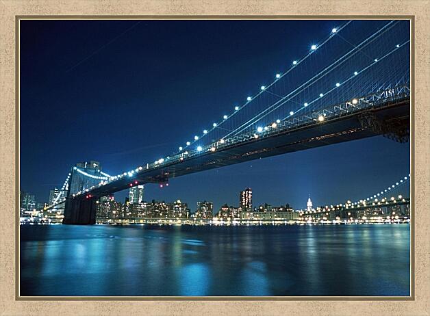 Картина - Ночной Бруклинский мост в Нью-Йорке